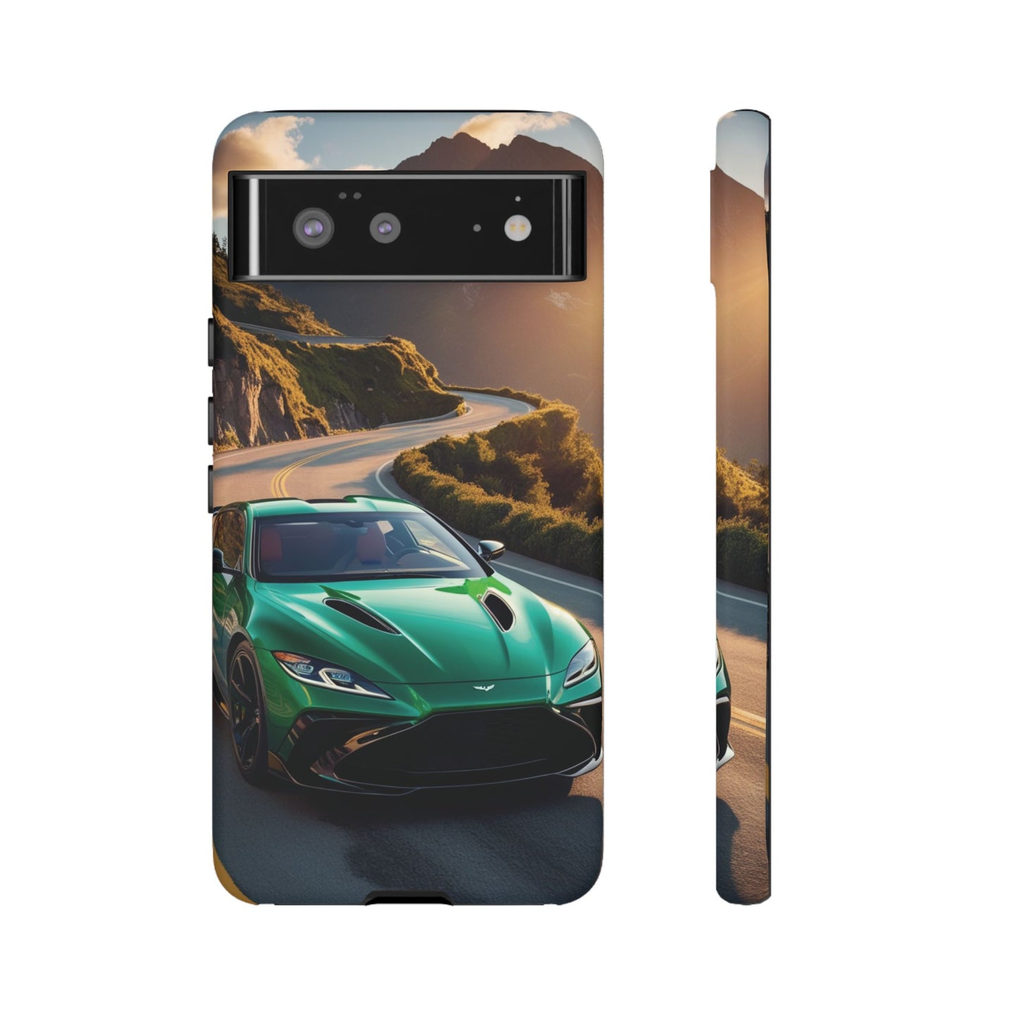 Phone Cases - Emerald Green Dream Car on Mountain Road Adventure Design