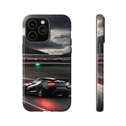 Car Racing Tough Cases - Sleek Black Supercar on Race Track Design