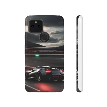 Car Racing Tough Cases - Sleek Black Supercar on Race Track Design