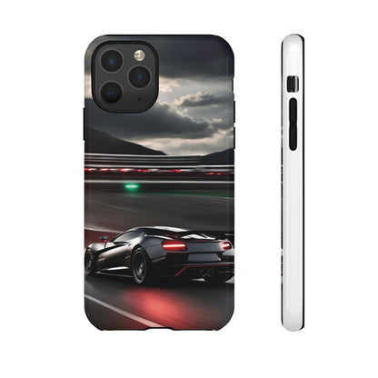 Car Racing Tough Cases - Sleek Black Supercar on Race Track Design