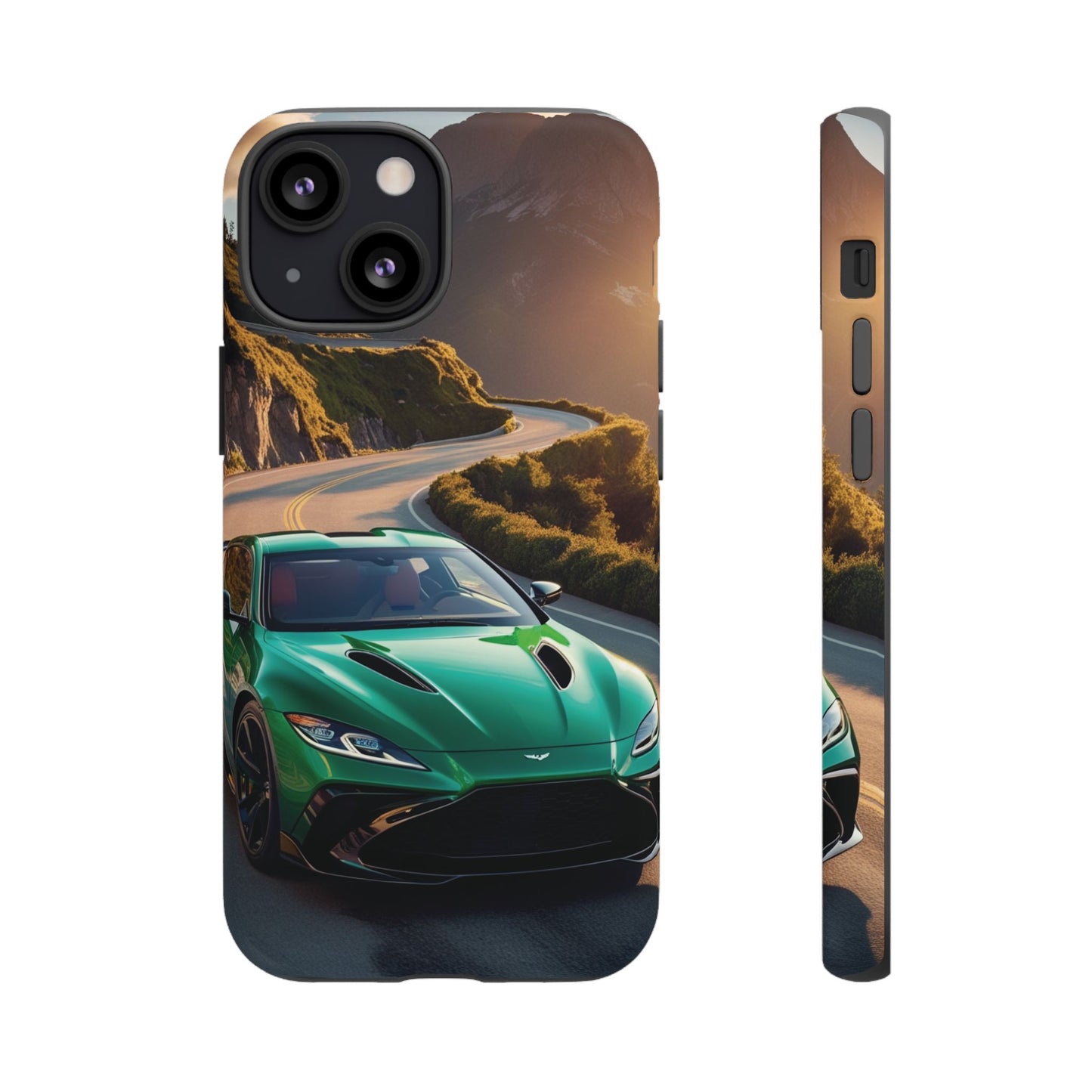 Phone Cases - Emerald Green Dream Car on Mountain Road Adventure Design