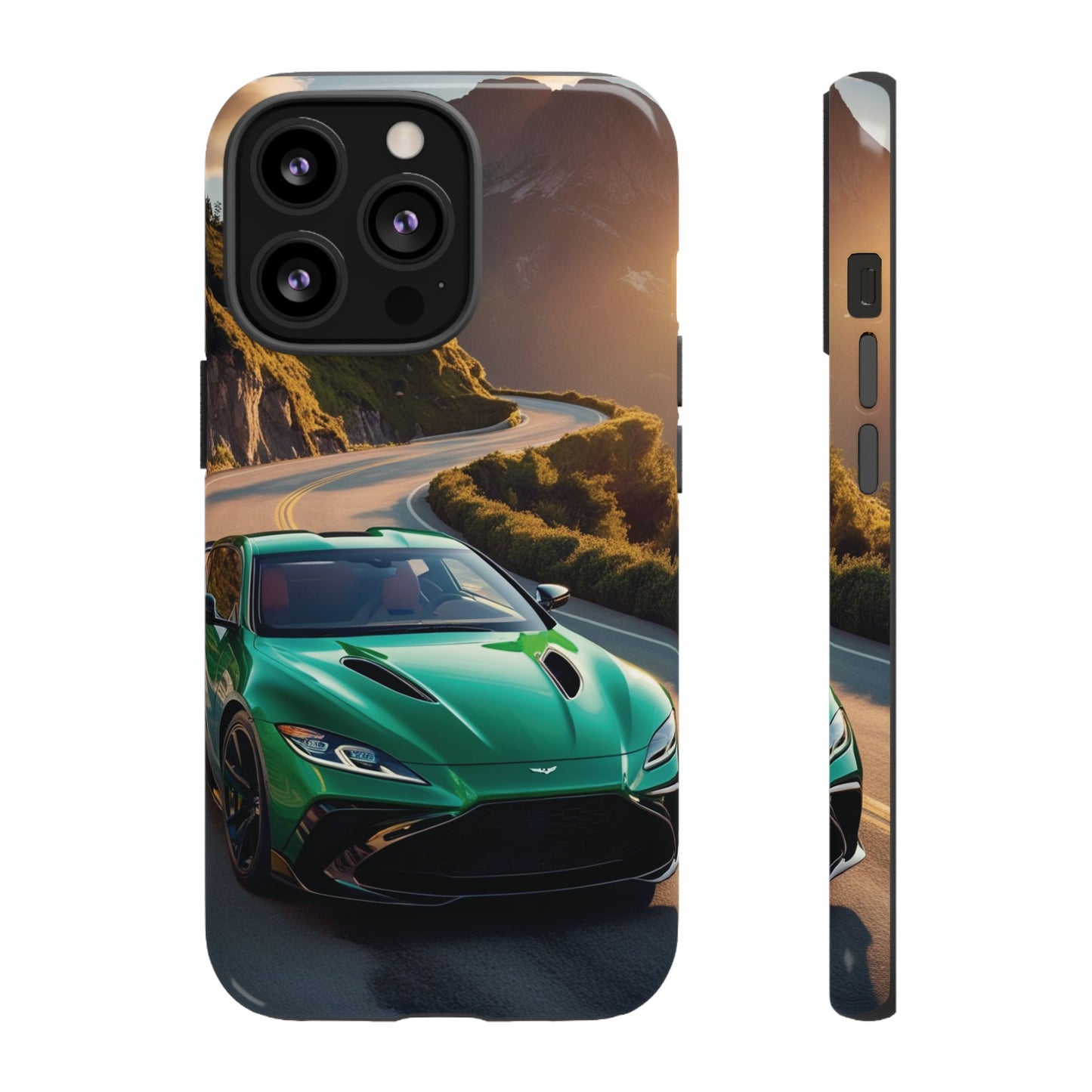 Phone Cases - Emerald Green Dream Car on Mountain Road Adventure Design