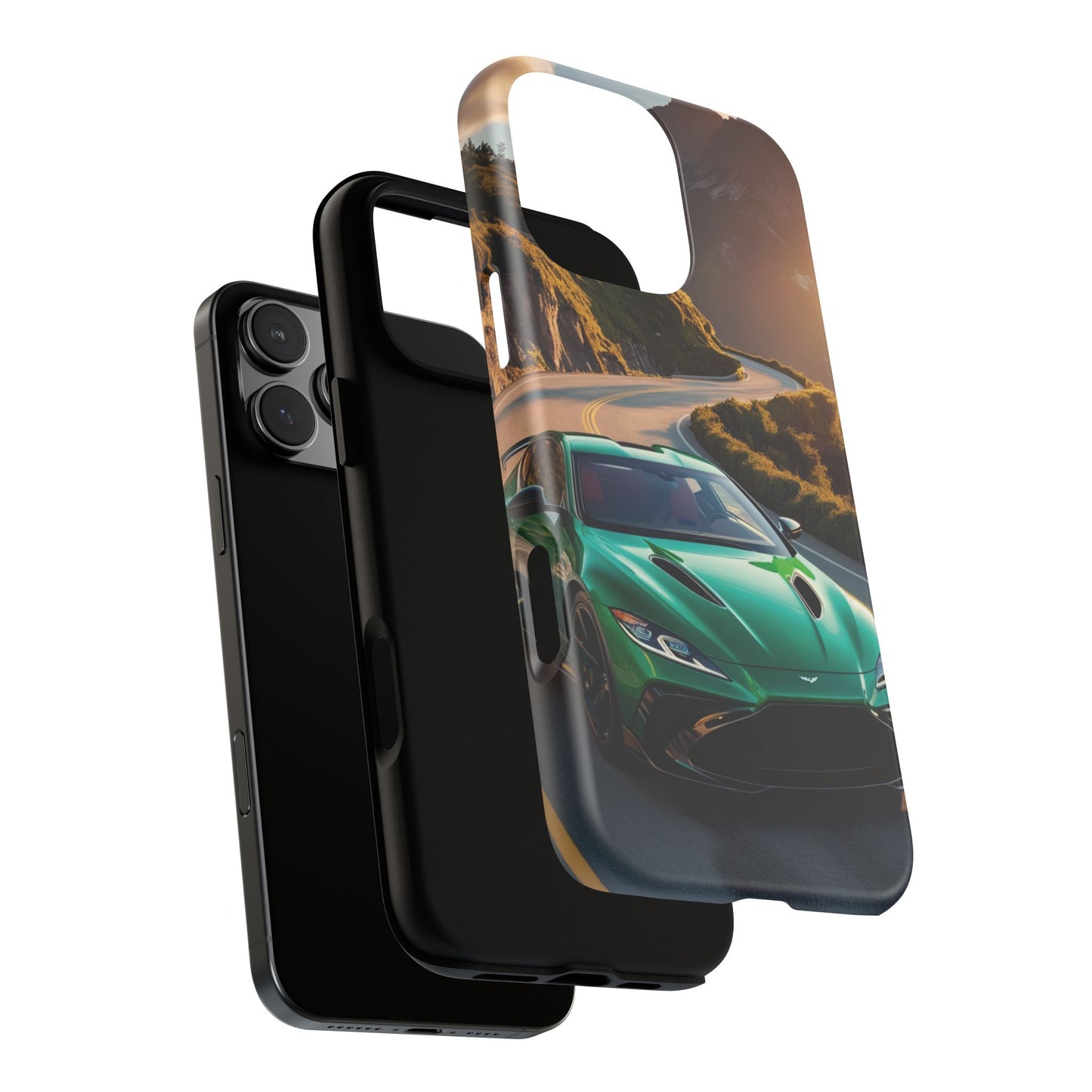 Phone Cases - Emerald Green Dream Car on Mountain Road Adventure Design