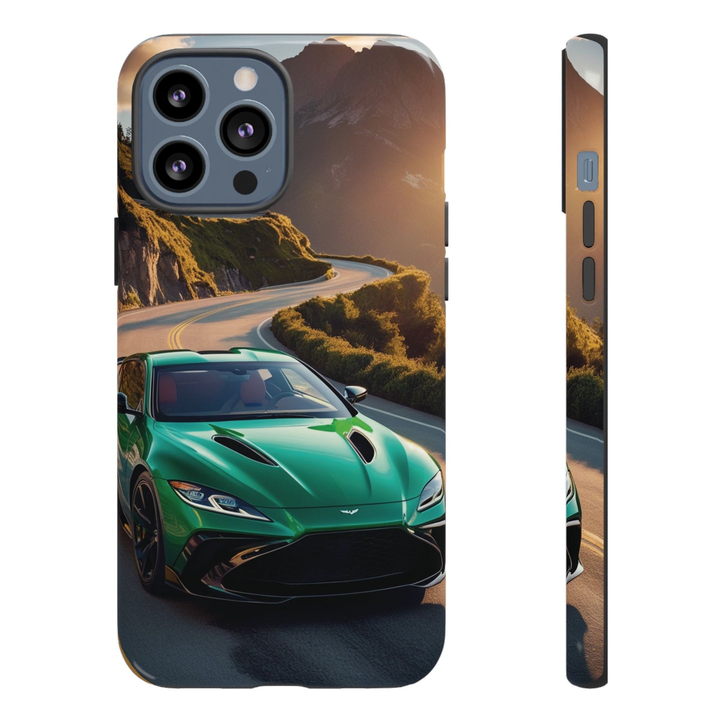 Phone Cases - Emerald Green Dream Car on Mountain Road Adventure Design