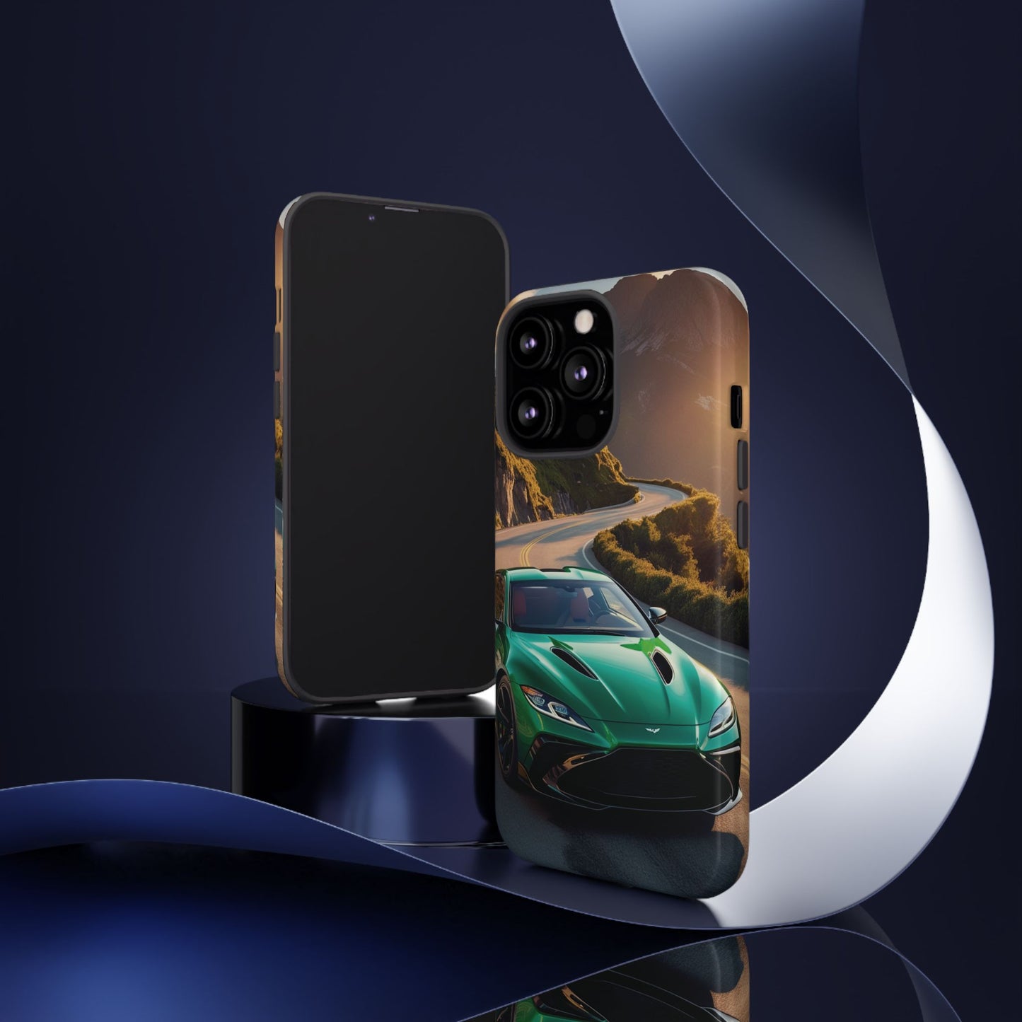 Phone Cases - Emerald Green Dream Car on Mountain Road Adventure Design