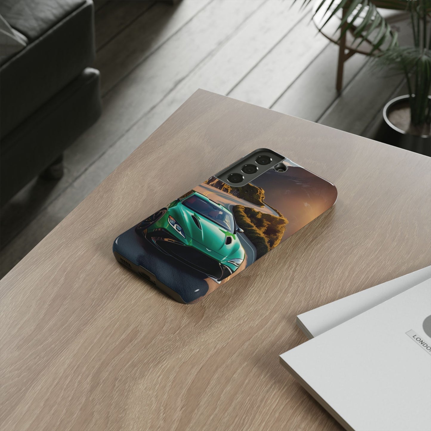 Phone Cases - Emerald Green Dream Car on Mountain Road Adventure Design