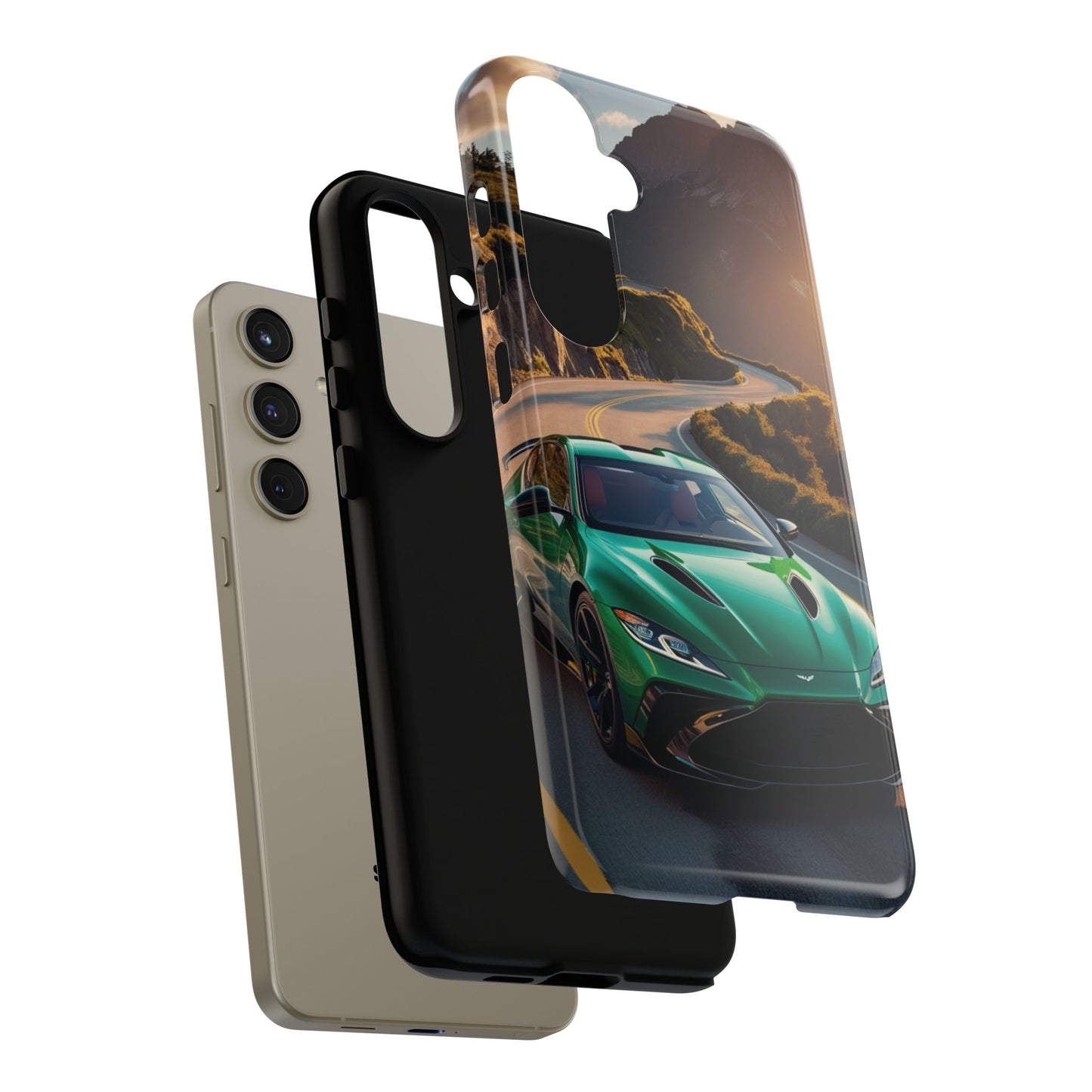 Phone Cases - Emerald Green Dream Car on Mountain Road Adventure Design