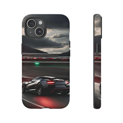 Car Racing Tough Cases - Sleek Black Supercar on Race Track Design