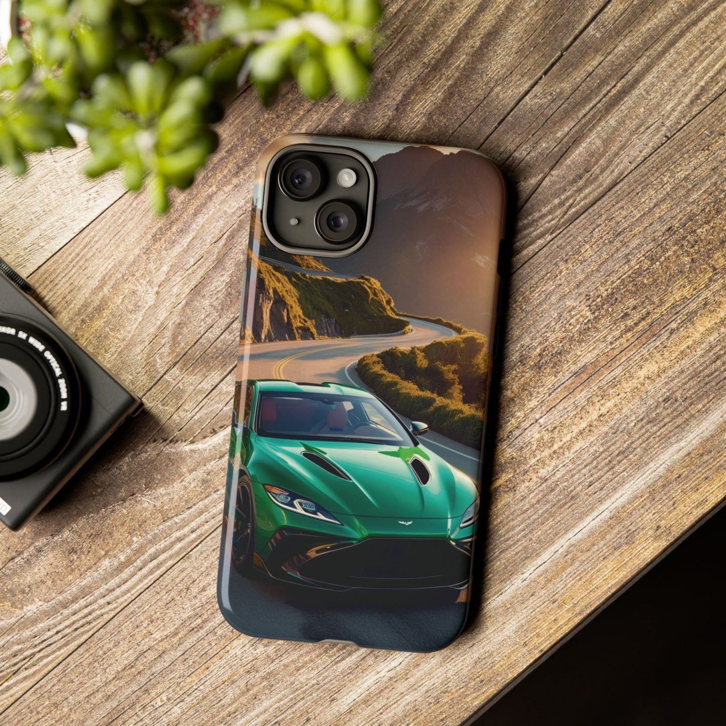 Phone Cases - Emerald Green Dream Car on Mountain Road Adventure Design