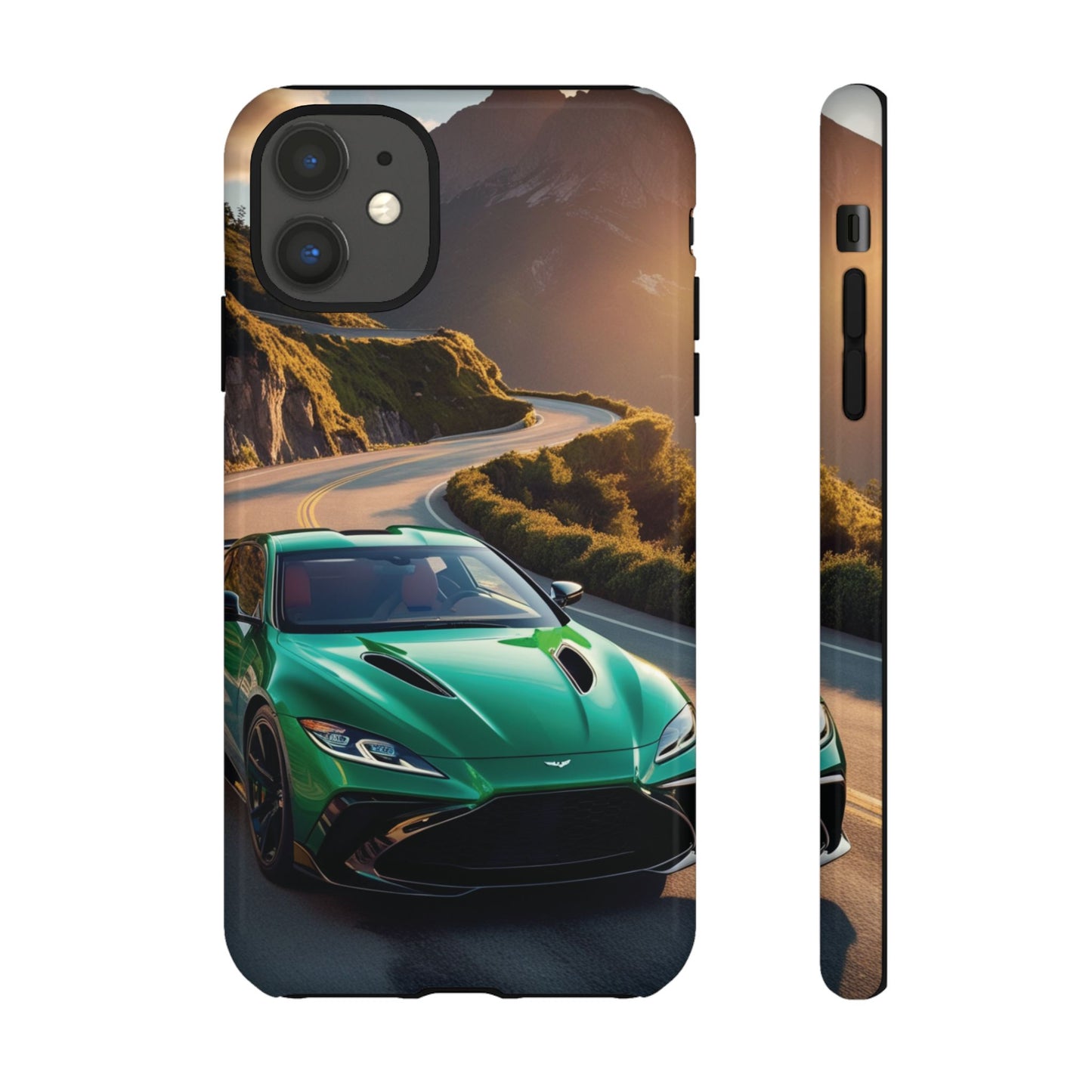 Phone Cases - Emerald Green Dream Car on Mountain Road Adventure Design