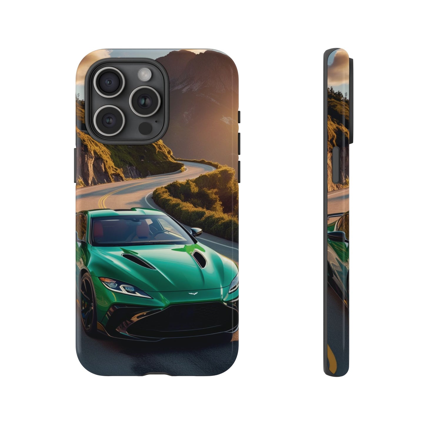 Phone Cases - Emerald Green Dream Car on Mountain Road Adventure Design