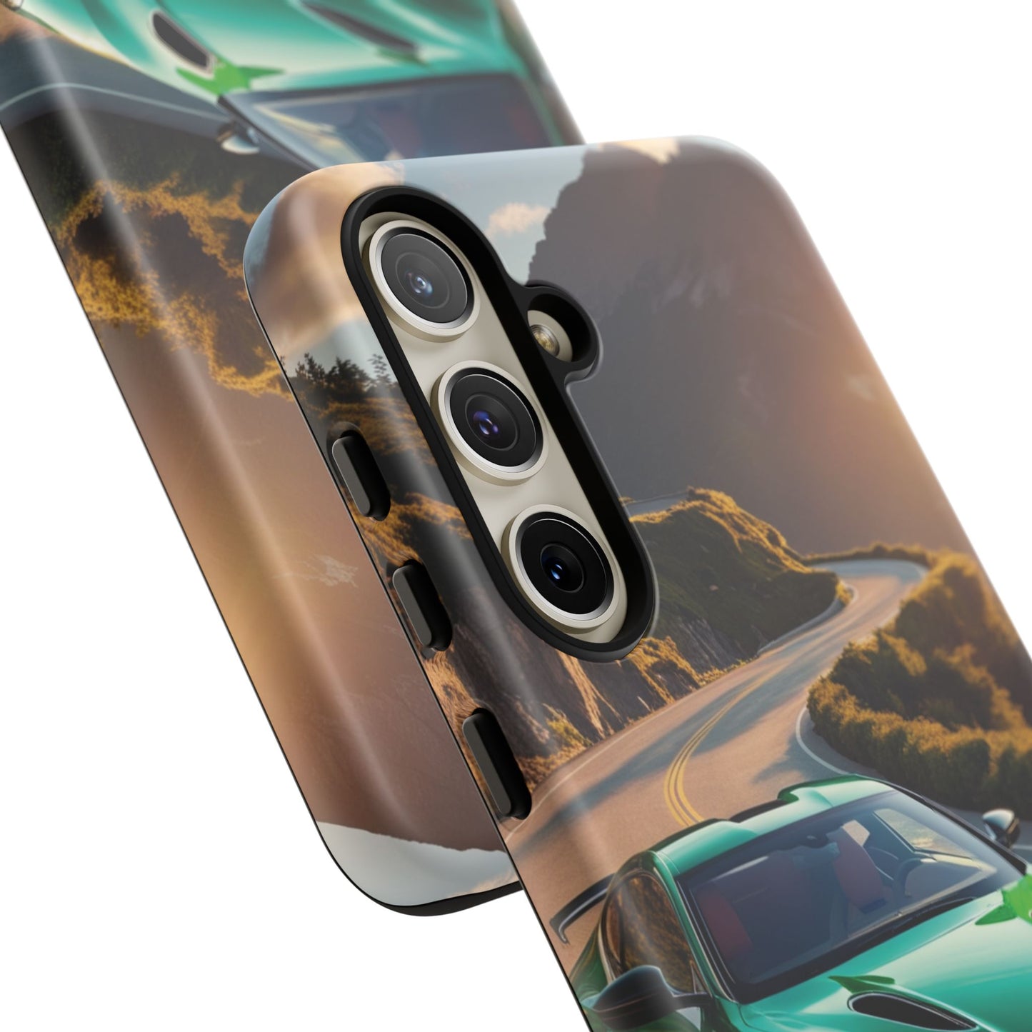 Phone Cases - Emerald Green Dream Car on Mountain Road Adventure Design