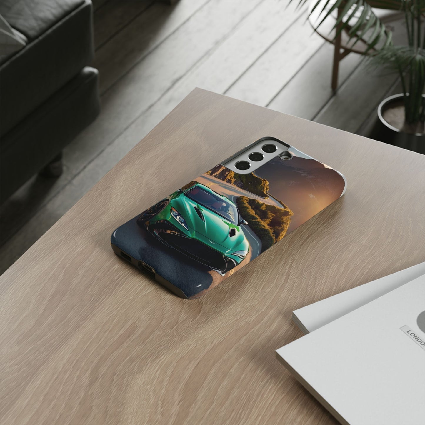 Phone Cases - Emerald Green Dream Car on Mountain Road Adventure Design