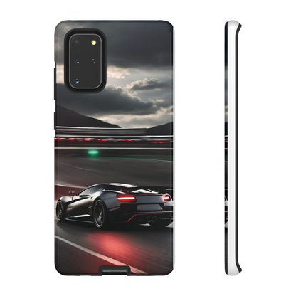 Car Racing Tough Cases - Sleek Black Supercar on Race Track Design