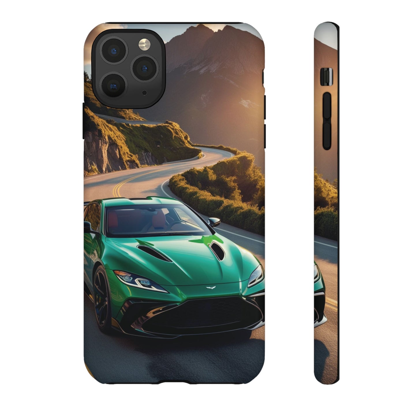 Phone Cases - Emerald Green Dream Car on Mountain Road Adventure Design