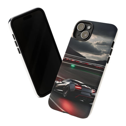 Car Racing Tough Cases - Sleek Black Supercar on Race Track Design