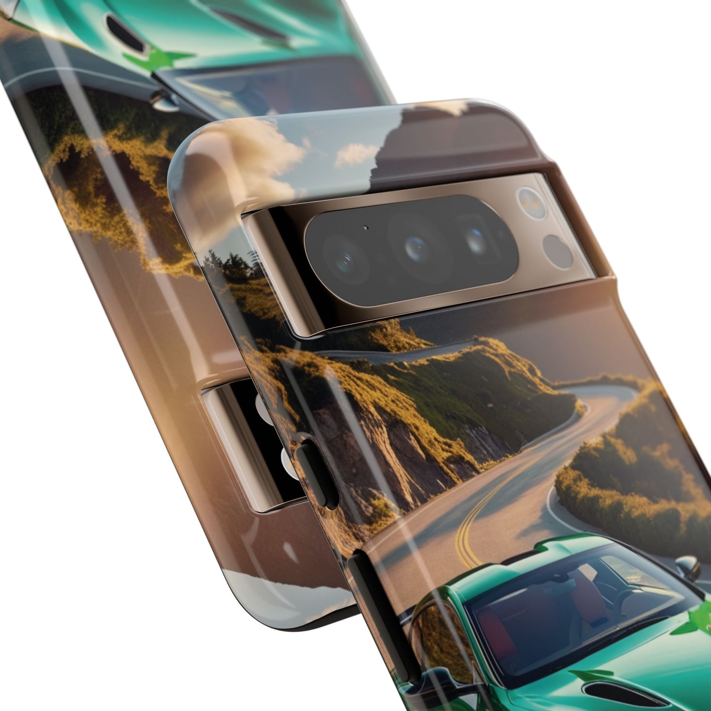 Phone Cases - Emerald Green Dream Car on Mountain Road Adventure Design