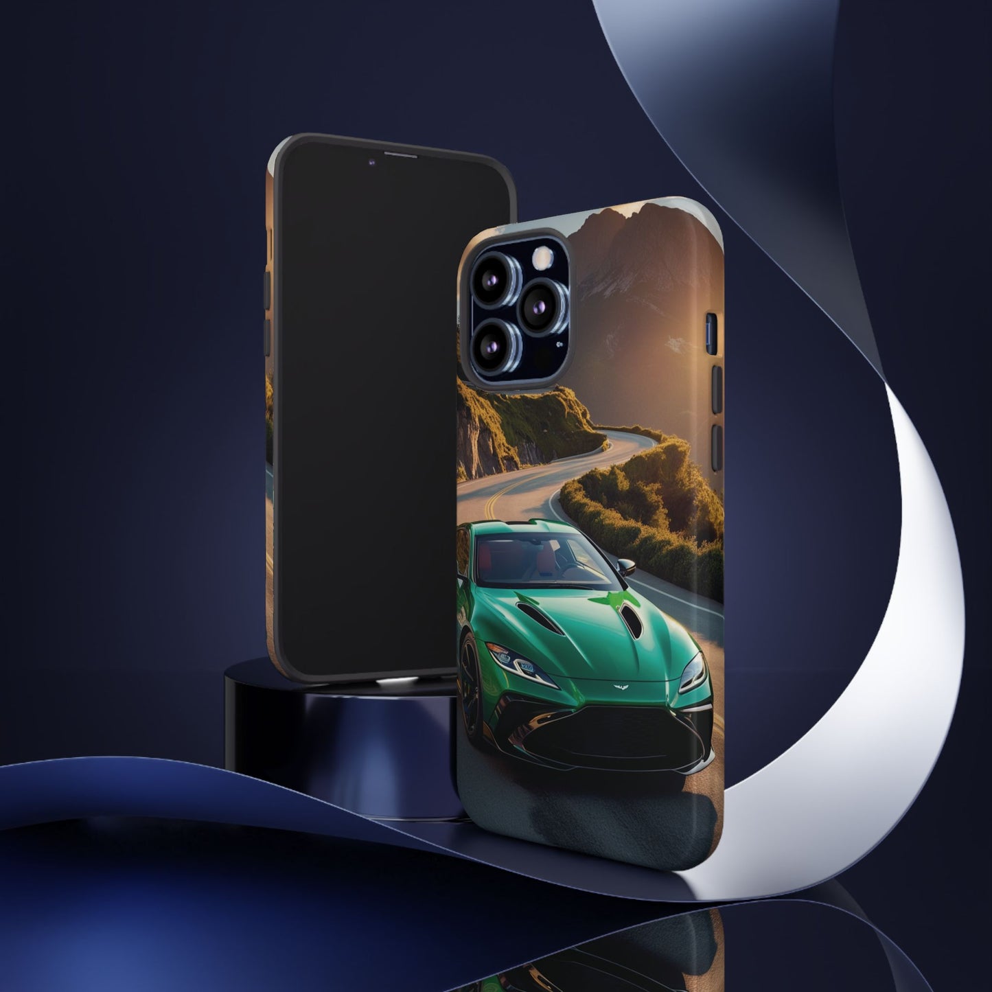 Phone Cases - Emerald Green Dream Car on Mountain Road Adventure Design