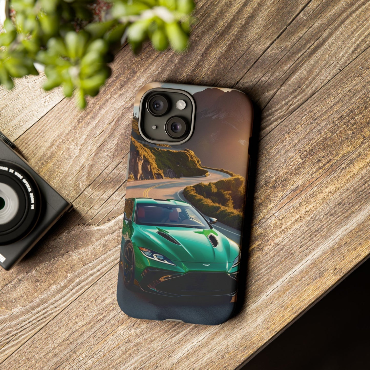 Phone Cases - Emerald Green Dream Car on Mountain Road Adventure Design