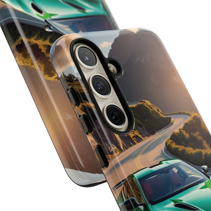 Phone Cases - Emerald Green Dream Car on Mountain Road Adventure Design