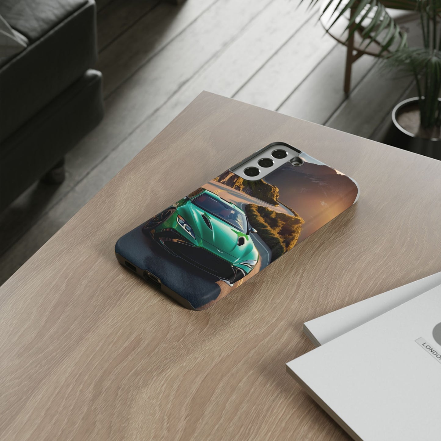 Phone Cases - Emerald Green Dream Car on Mountain Road Adventure Design