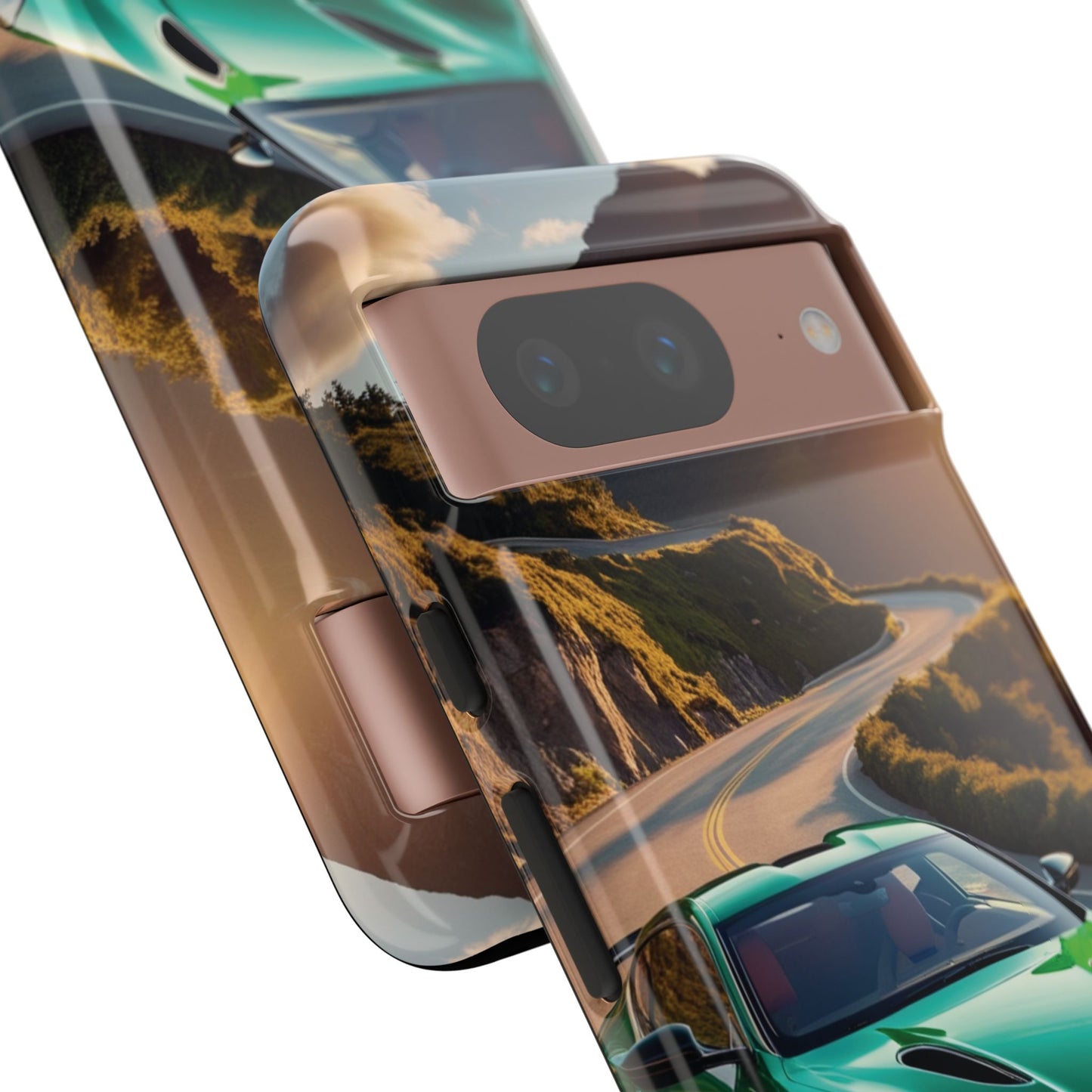 Phone Cases - Emerald Green Dream Car on Mountain Road Adventure Design