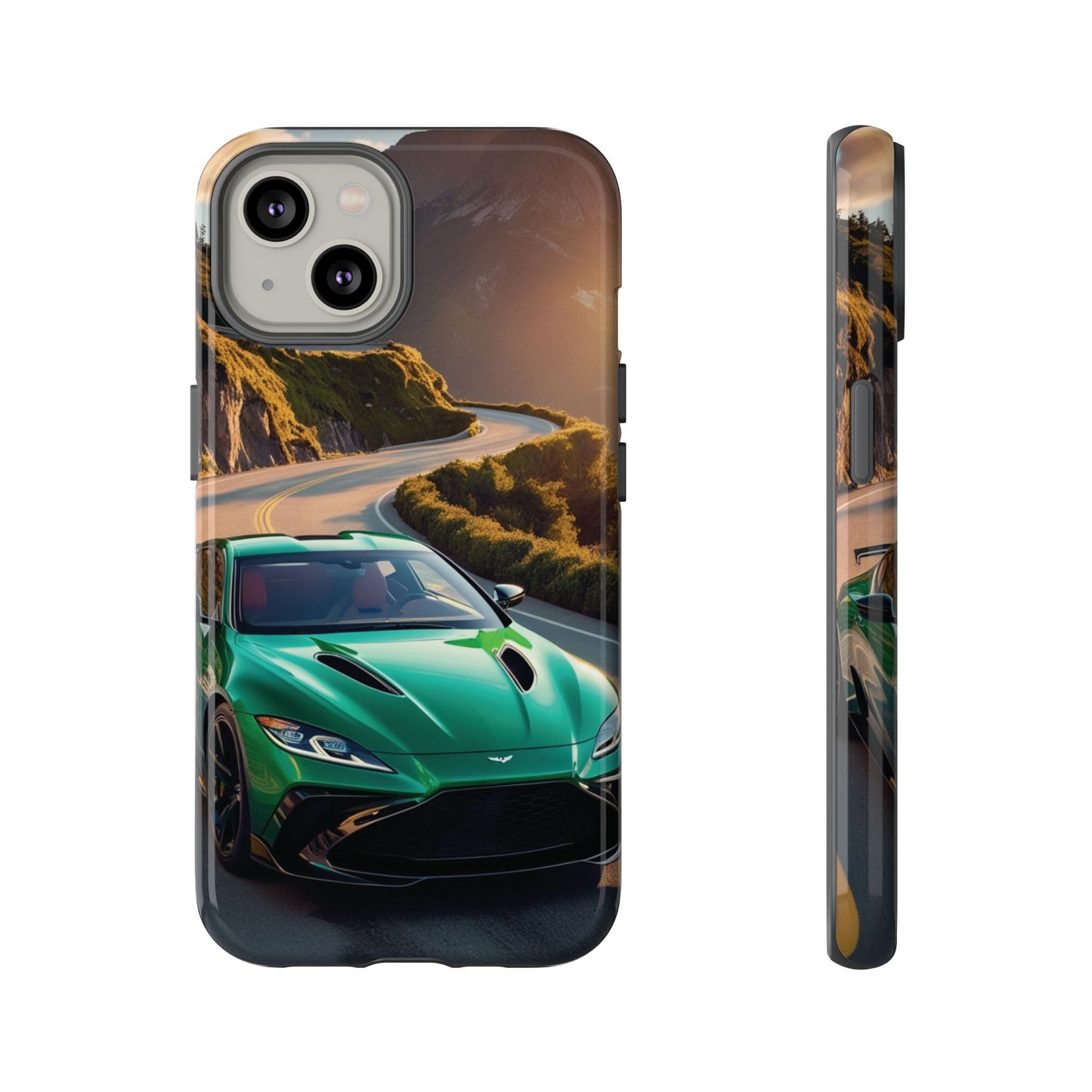 Phone Cases - Emerald Green Dream Car on Mountain Road Adventure Design