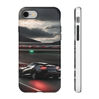 Car Racing Tough Cases - Sleek Black Supercar on Race Track Design