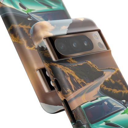 Phone Cases - Emerald Green Dream Car on Mountain Road Adventure Design