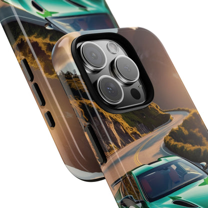 Phone Cases - Emerald Green Dream Car on Mountain Road Adventure Design