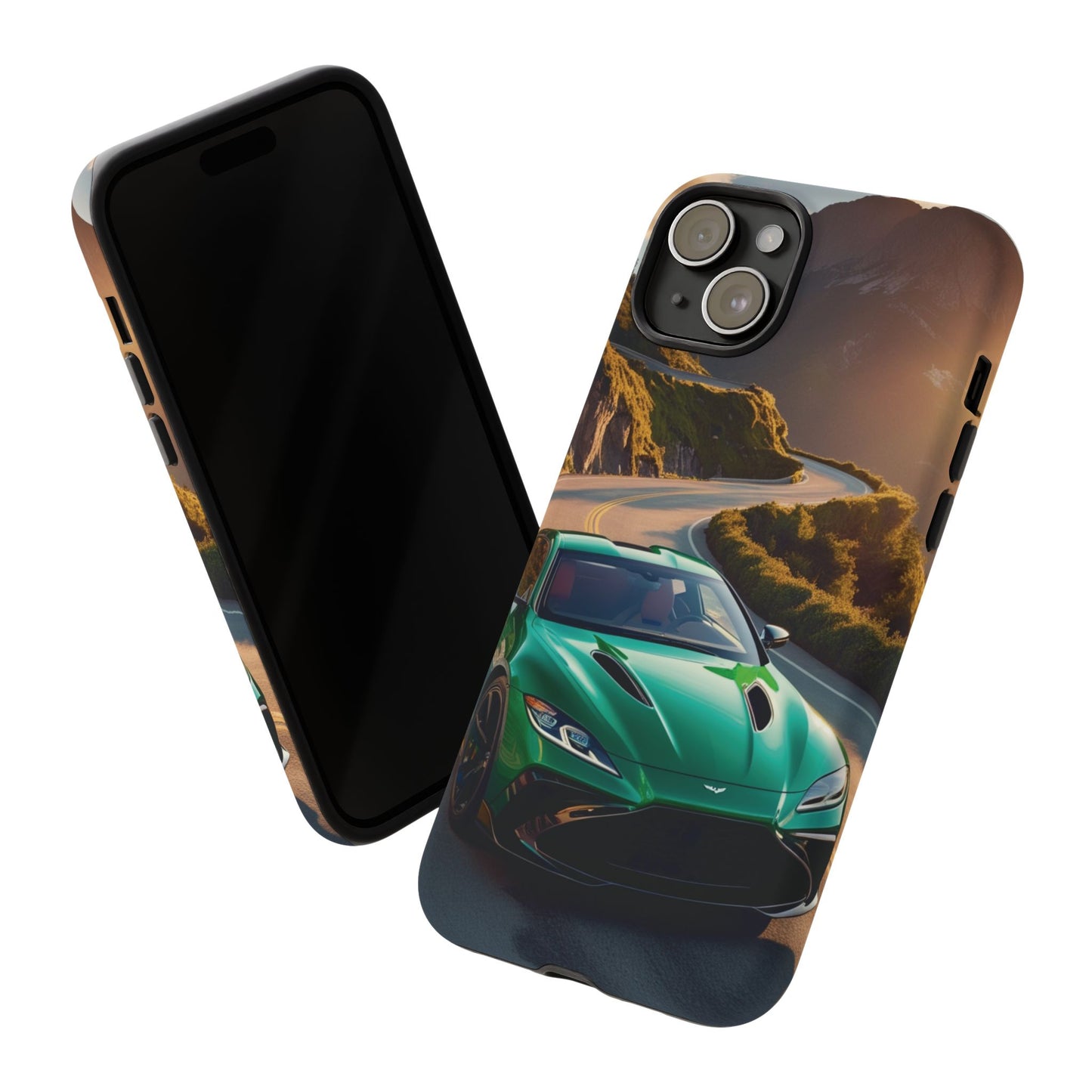 Phone Cases - Emerald Green Dream Car on Mountain Road Adventure Design