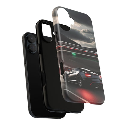 Car Racing Tough Cases - Sleek Black Supercar on Race Track Design