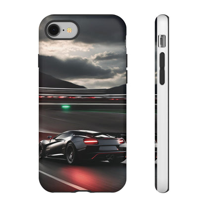 Car Racing Tough Cases - Sleek Black Supercar on Race Track Design