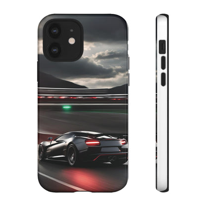 Car Racing Tough Cases - Sleek Black Supercar on Race Track Design