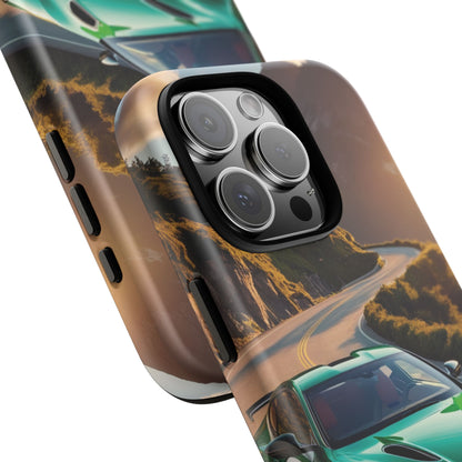 Phone Cases - Emerald Green Dream Car on Mountain Road Adventure Design