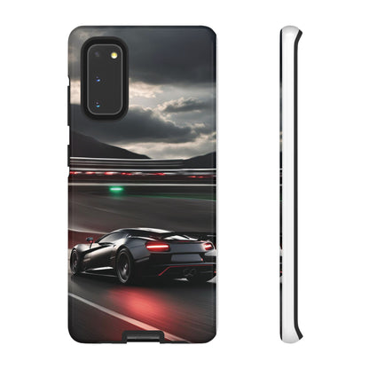 Car Racing Tough Cases - Sleek Black Supercar on Race Track Design