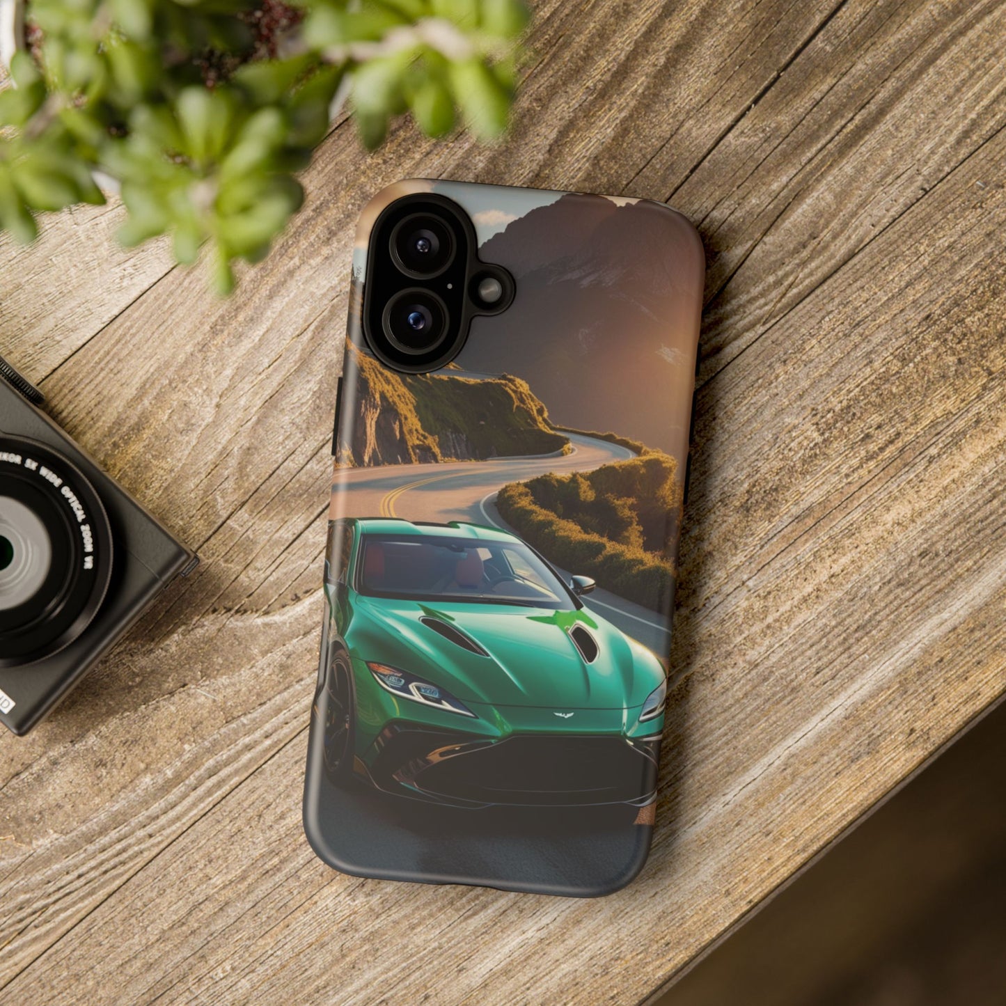 Phone Cases - Emerald Green Dream Car on Mountain Road Adventure Design