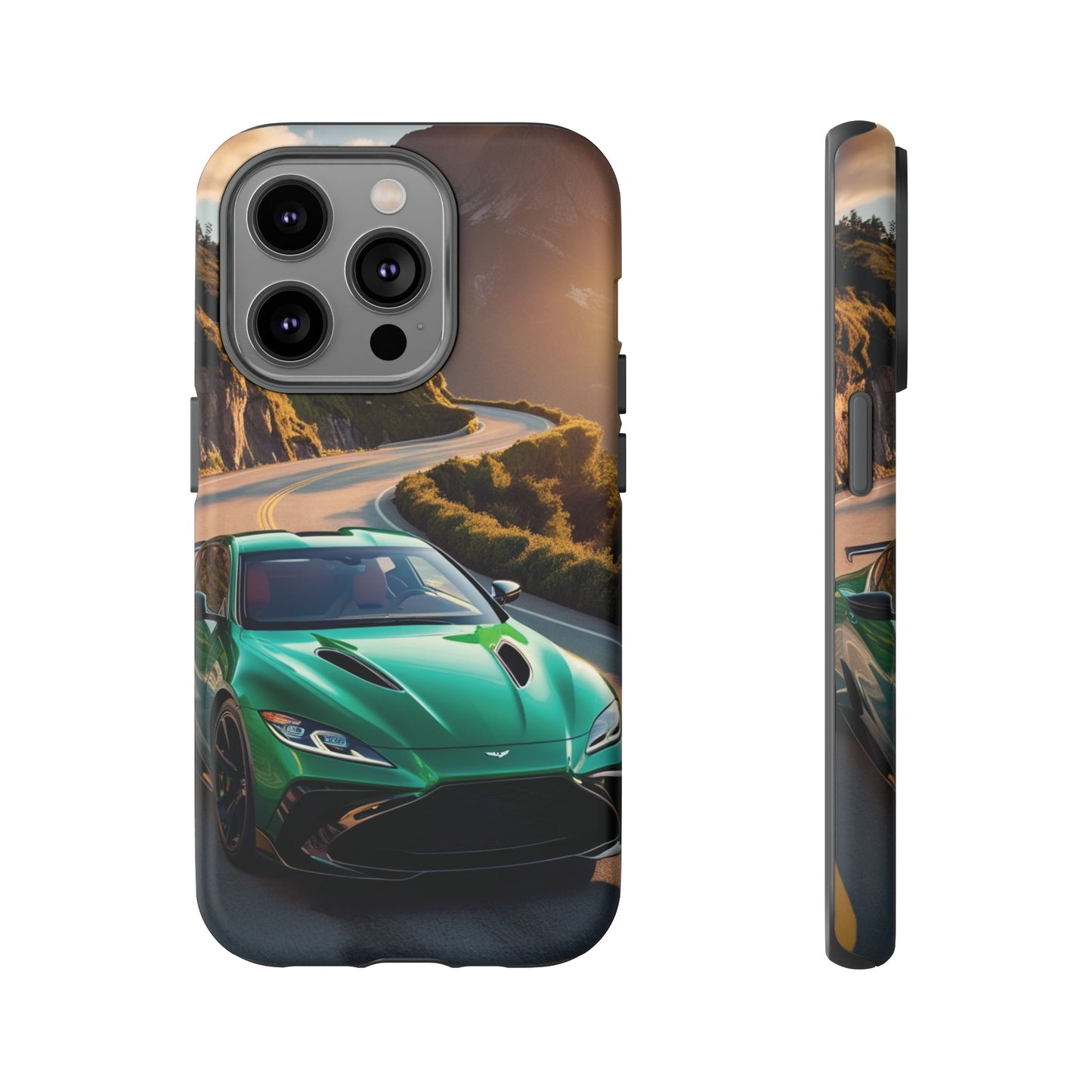 Phone Cases - Emerald Green Dream Car on Mountain Road Adventure Design