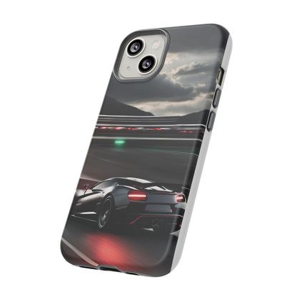 Car Racing Tough Cases - Sleek Black Supercar on Race Track Design