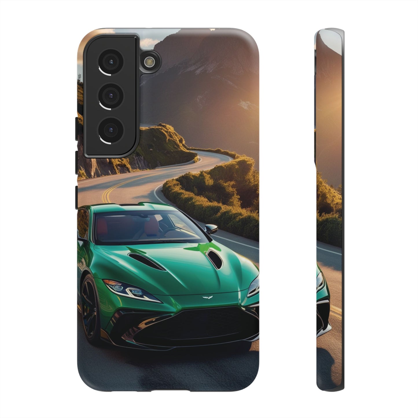 Phone Cases - Emerald Green Dream Car on Mountain Road Adventure Design