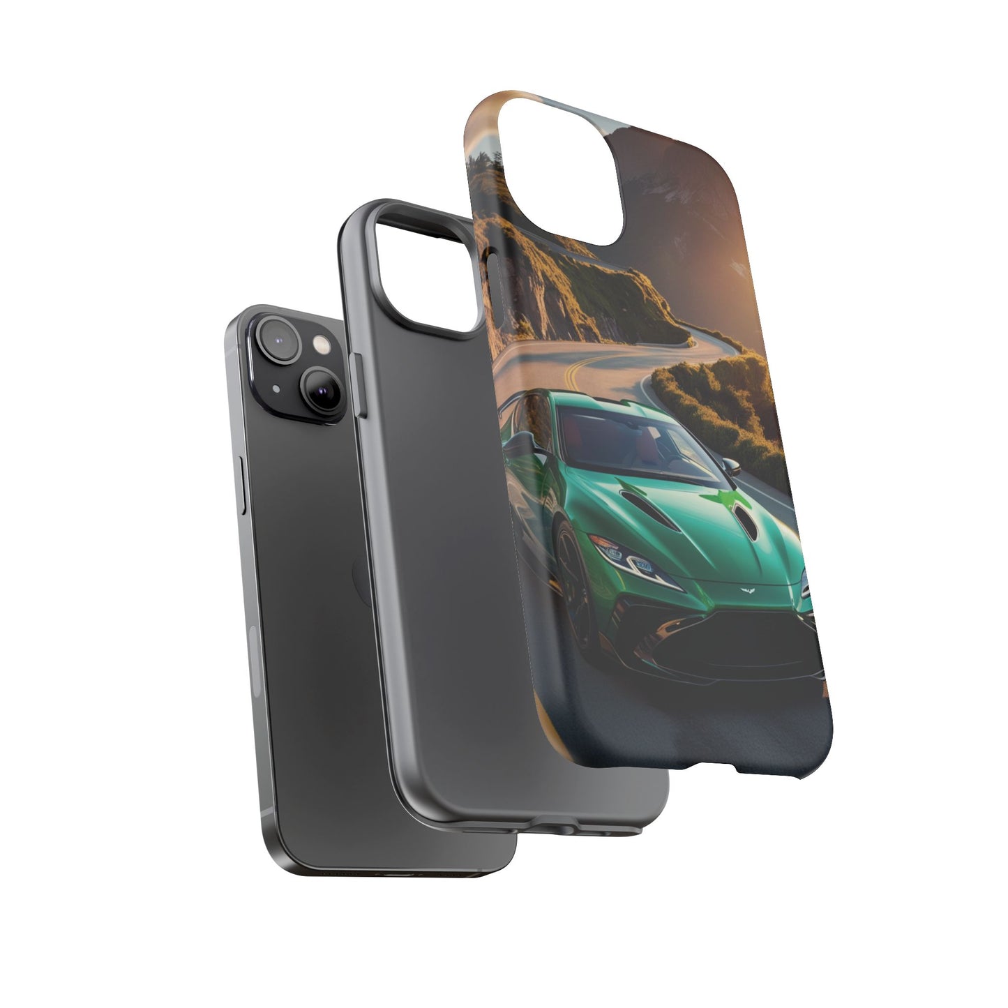 Phone Cases - Emerald Green Dream Car on Mountain Road Adventure Design