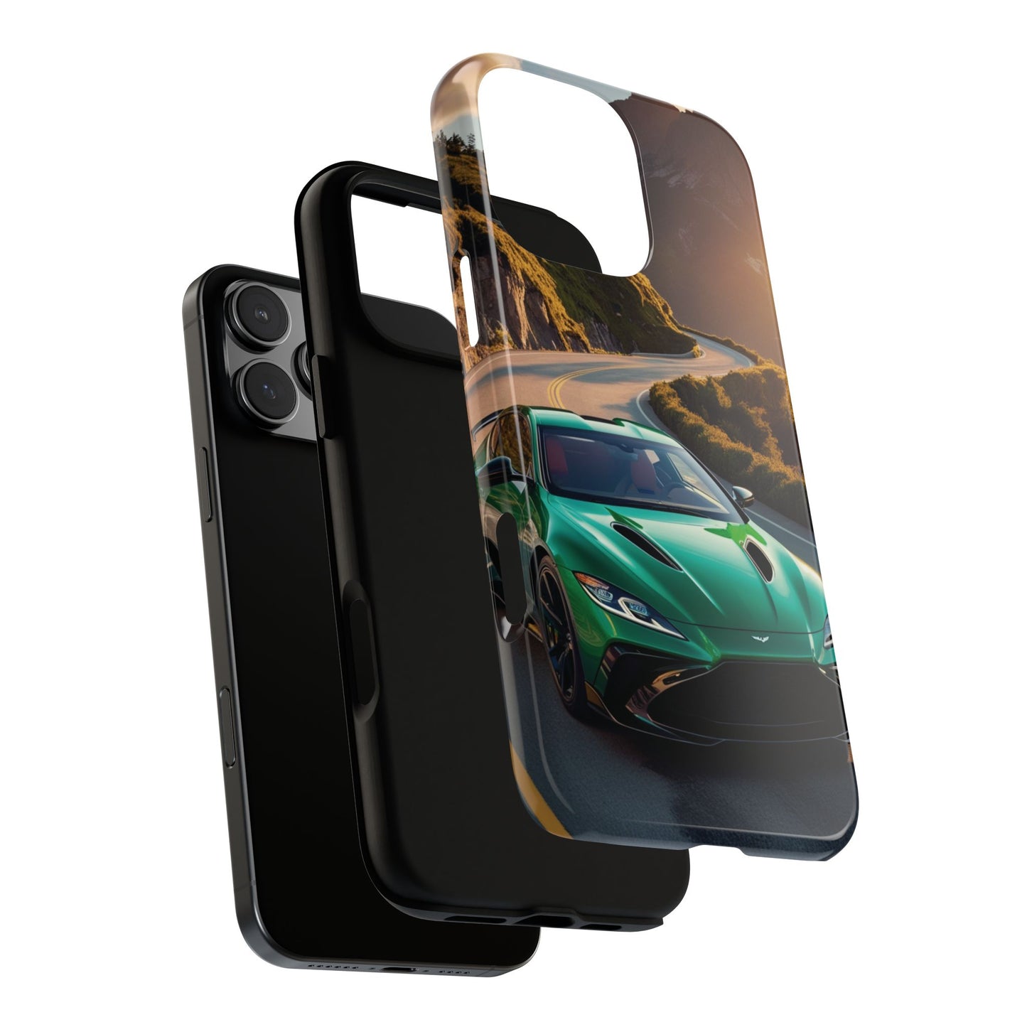 Phone Cases - Emerald Green Dream Car on Mountain Road Adventure Design