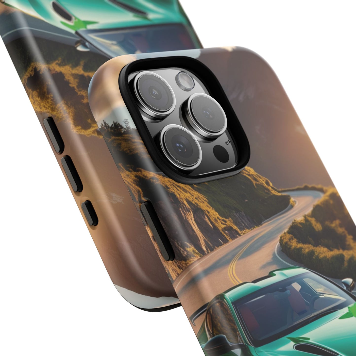 Phone Cases - Emerald Green Dream Car on Mountain Road Adventure Design