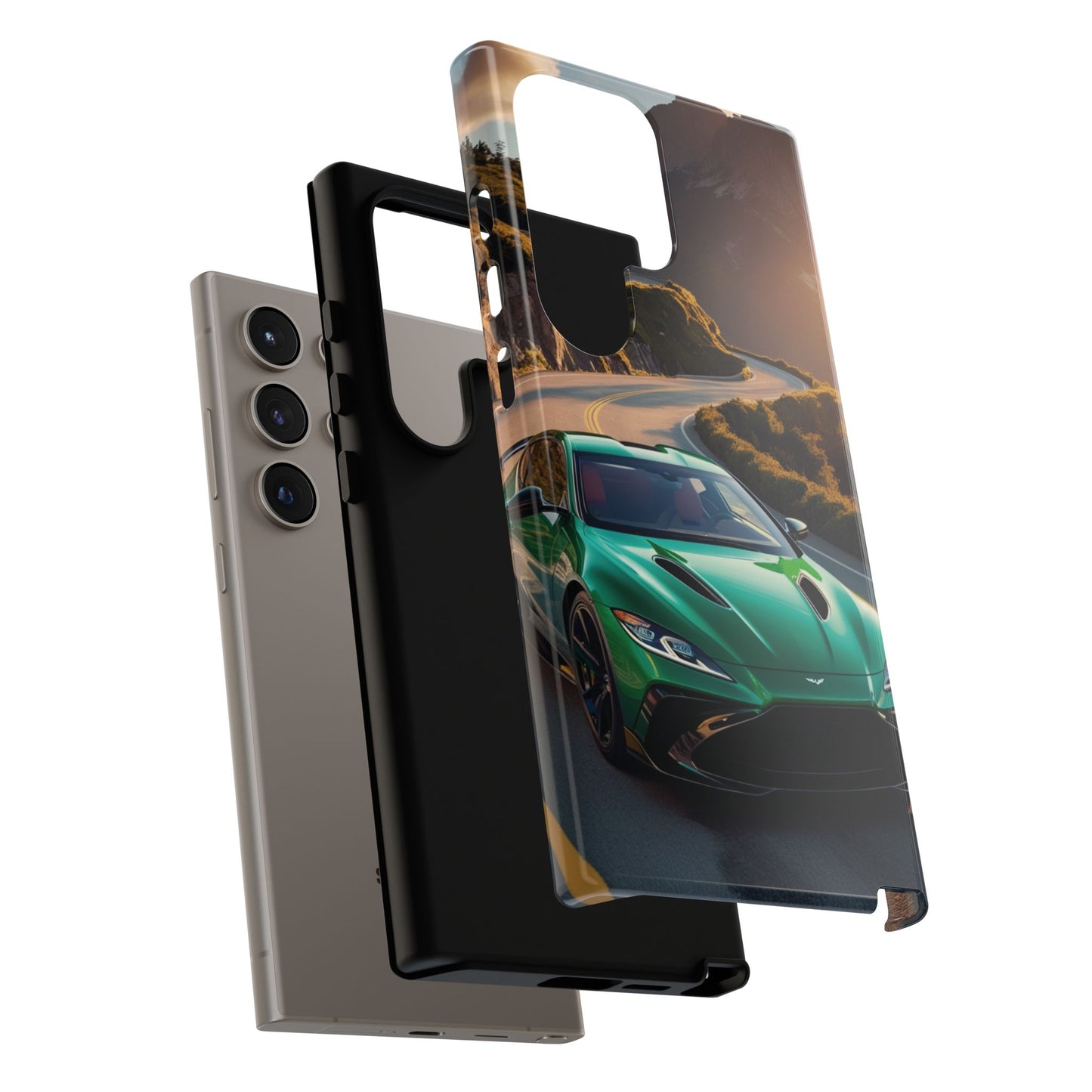 Phone Cases - Emerald Green Dream Car on Mountain Road Adventure Design